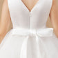 Sleeveless Ivory V-neck Tulle Satin Flower Girl Dresses With Bowknot