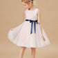 Sleeveless Lace Tulle Satin Flower Girl Dresses With Bowknot Satin-Sash