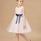 Sleeveless Lace Tulle Satin Flower Girl Dresses With Bowknot Satin-Sash
