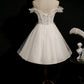 Ivory Spaghetti Strap Beaded Tulle Short Princess Homecoming Dresses