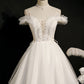 Ivory Spaghetti Strap Beaded Tulle Short Princess Homecoming Dress
