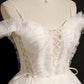 Ivory Spaghetti Strap Beaded Tulle Short Princess Homecoming Dresses