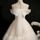 Champagne Spaghetti Strap Tulle Short Homecoming Dresses