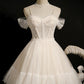 Champagne Spaghetti Strap Tulle Short Homecoming Dress