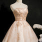 Champagne Strapless Sequins Tulle Short Homecoming Dresses
