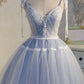 Light Blue Spaghetti Straps Lace Tulle Short Homecoming Dresses