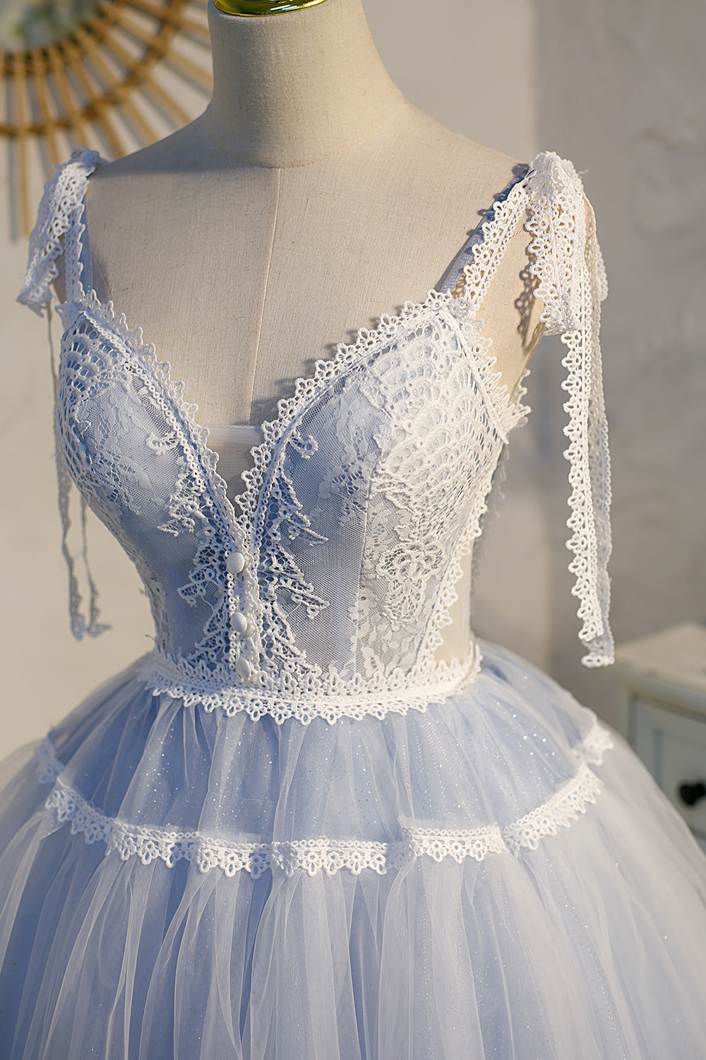 Light Blue Spaghetti Straps Lace Tulle Short Homecoming Dresses