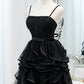 Black Sequins Spaghetti Straps Tulle Short Homecoming Dresses