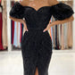 Black Off the Shoulder Mermaid Sequined Slit Formal Evening Dresses Long Prom Dresses