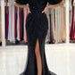 Black Off the Shoulder Mermaid Sequined Slit Formal Evening Dresses Long Prom Dresses