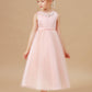 Sleeveless Applique Tulle Crepe Satin Flower Girl Dresses With Bowknot