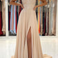 Champagne Chiffon A-Line One Shoulder Formal Evening Dresses Long Appliques Prom Dresses