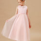 Sleeveless Applique Tulle Crepe Satin Flower Girl Dresses With Bowknot