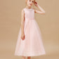 Sleeveless Applique Tulle Crepe Satin Flower Girl Dresses With Bowknot