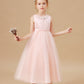 Sleeveless Applique Tulle Crepe Satin Flower Girl Dresses With Bowknot