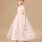 Sleeveless Applique Tulle Crepe Satin Flower Girl Dresses With Bowknot