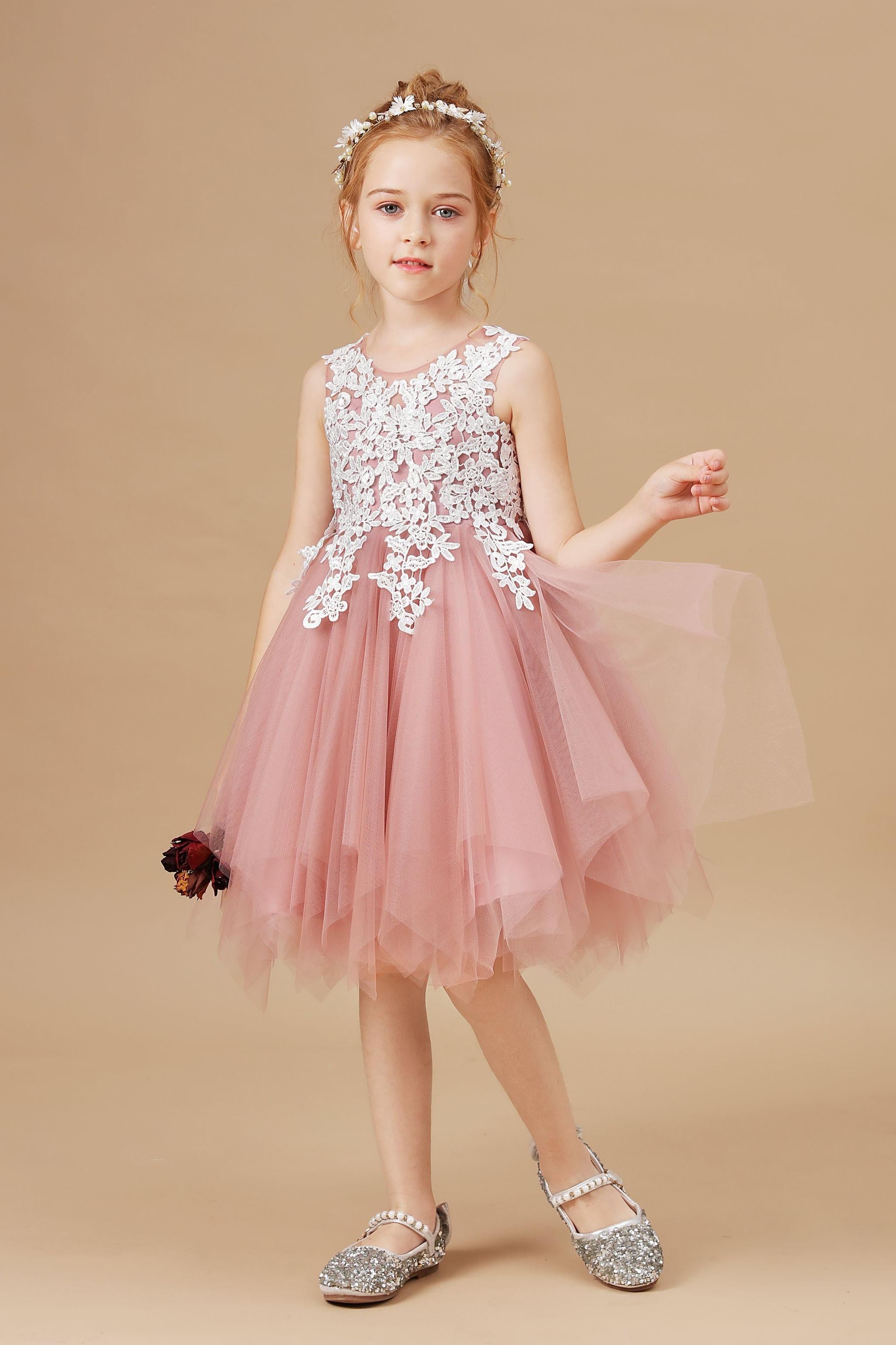 Chic Asymmetrical Sleeveless Applique Tulle Flower Girl Dresses