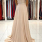 Champagne Chiffon A-Line One Shoulder Formal Evening Dresses Long Appliques Prom Dresses
