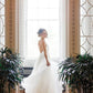 A Line Brush Train Deep V Neck Sleeveless Layers Wedding Dress,Beach Wedding Dress W218 - Ombreprom