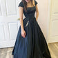 Black A Line Satin Open Black Long Prom Dress