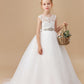 Ivory Floor-length Bowknot Tulle Flower Girl Dresses With Rhinestones Sash