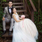 A Line Deep V Neck Sleeveless Applique Wedding Dresses