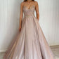 Dusty Rose A-Line Spaghetti Straps Formal Evening Dresses Sequin Long Prom Dresses