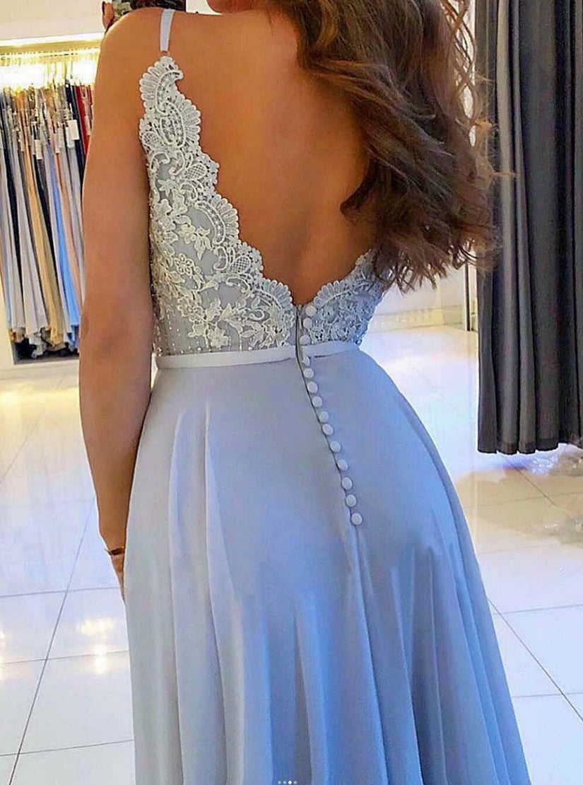 Elegant Sleeveless A Line Chiffon Lace Long Prom Dresses