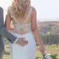 White Trumpet Court Train Deep V Neck Sleeveless Open Back Wedding Dresses
