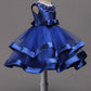 Cute Blue Satin Round Neck With Beaded Ball Gown Flower Girl Dresses