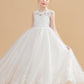 Cute Cap Sleeves Ivory Tulle Flower Girl Dresses With Beading