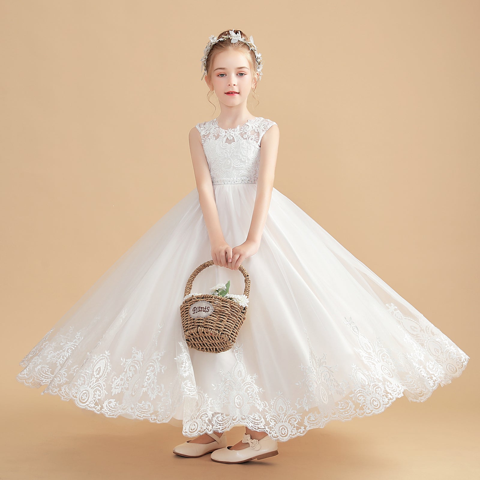 $75 SALE: Lace Cap Sleeves Ivory Tulle TUTU Flower Girl Dress
