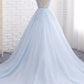 Ball Gown Chapel Train V Neck Sleeveless Backless Appliques Prom Dress,Party Dress P484 - Ombreprom