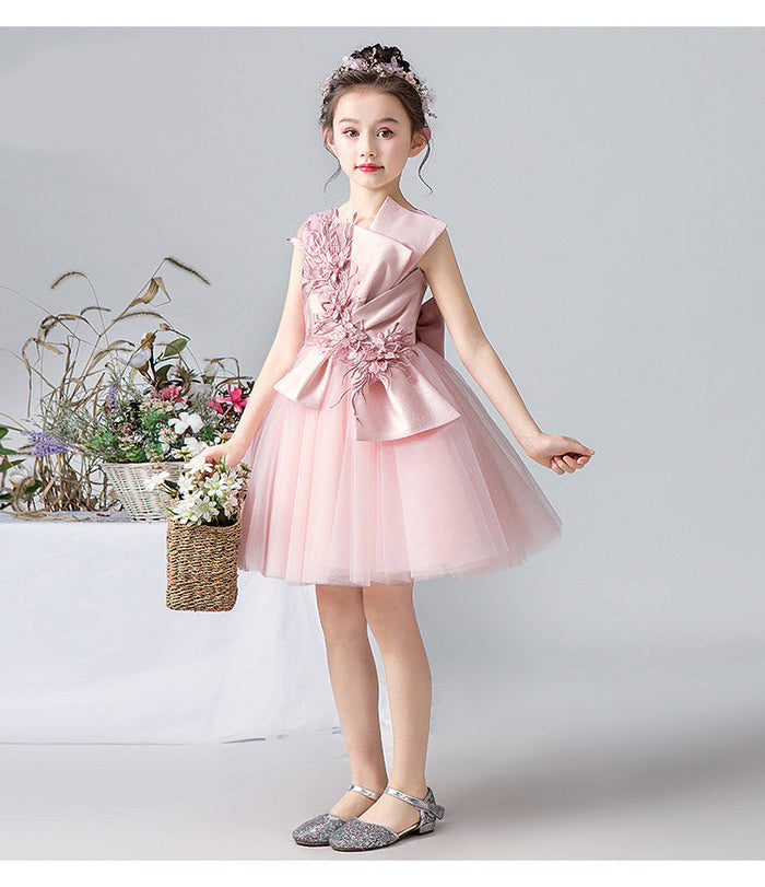 Cute Sleeveless Tulle Appliques Flower Girl dress With Bowknot