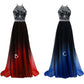 Elegant Black And White Ombre Chiffon A Line Backless Halter Beading Lace Up Long Prom Dresses