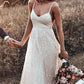 Simple Backless Spaghetti Starps Tulle V Neck Sleeveless Wedding Dresses