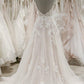 Impressive Spaghetti Straps V Neck Sleeveless Open Back With Lace Appliques Wedding Dresses