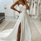 Fashion A Line Strapless Satin Wedding Dresses with Slit