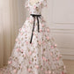 Gorgeous V-neck 3D Floral Lace Ball Gown Long Prom Dresses