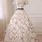 Gorgeous V-neck 3D Floral Lace Ball Gown Long Prom Dresses