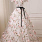 Gorgeous V-neck 3D Floral Lace Ball Gown Long Prom Dress