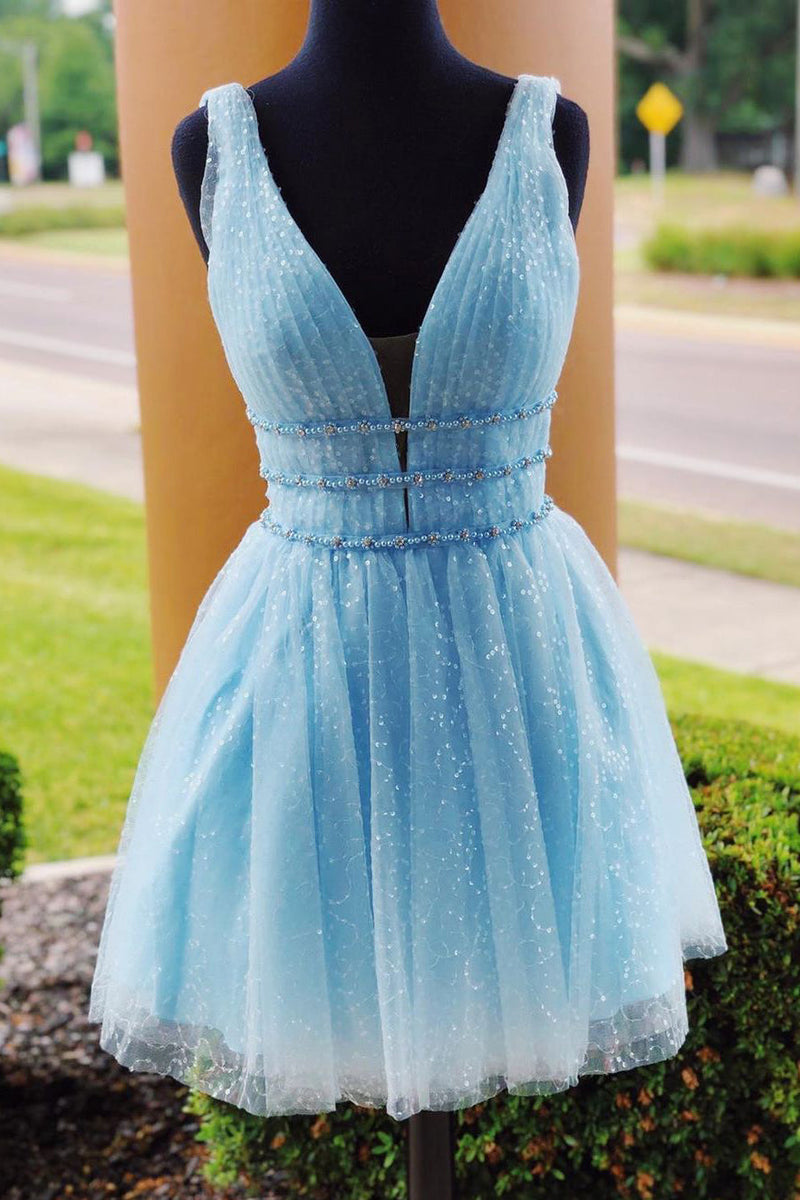 light blue hoco dresses short Ombreprom Homecoming Dress Sparkly Beading Sky Sequins Graduation Party Dress Buffalo Check Dress | New Neutral Can I return or COLOR:Natural