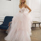 Gorgeous Sweetheart Backless A Line Strapless Tulle Sweep Train Wedding Dresses