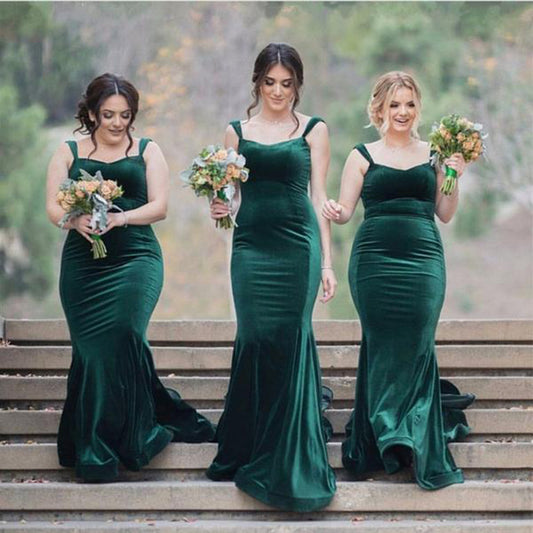 Mermaid Sweetheart Sleeveless Spaghetti Straps Velvet Bridesmaid Dresses