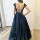 Black A Line Satin Open Black Long Prom Dresses