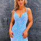 Cute Blue V Neck Spaghetti Straps Sequins Short Homecoming Dresses