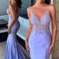 Lavender Mermaid Spaghetti Straps Long Formal Evening Dresses Prom Dresses
