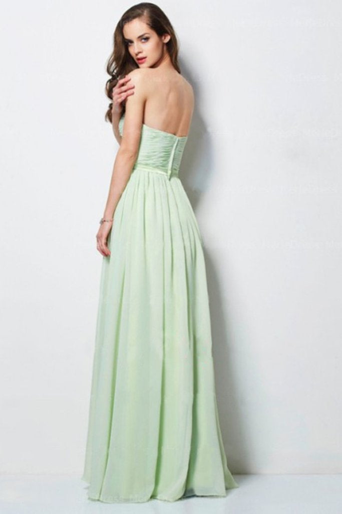 Sage Simple A-Line Chiffon Belt Floor Length Sweetheart Long Prom Dresses