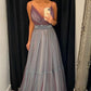 Long Formal Evening Dresses Spaghetti Straps A Line Tulle Prom Dresses