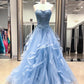 Gorgeous A Line Sweetheart Appliques Lace Prom Dresses with Ruffles